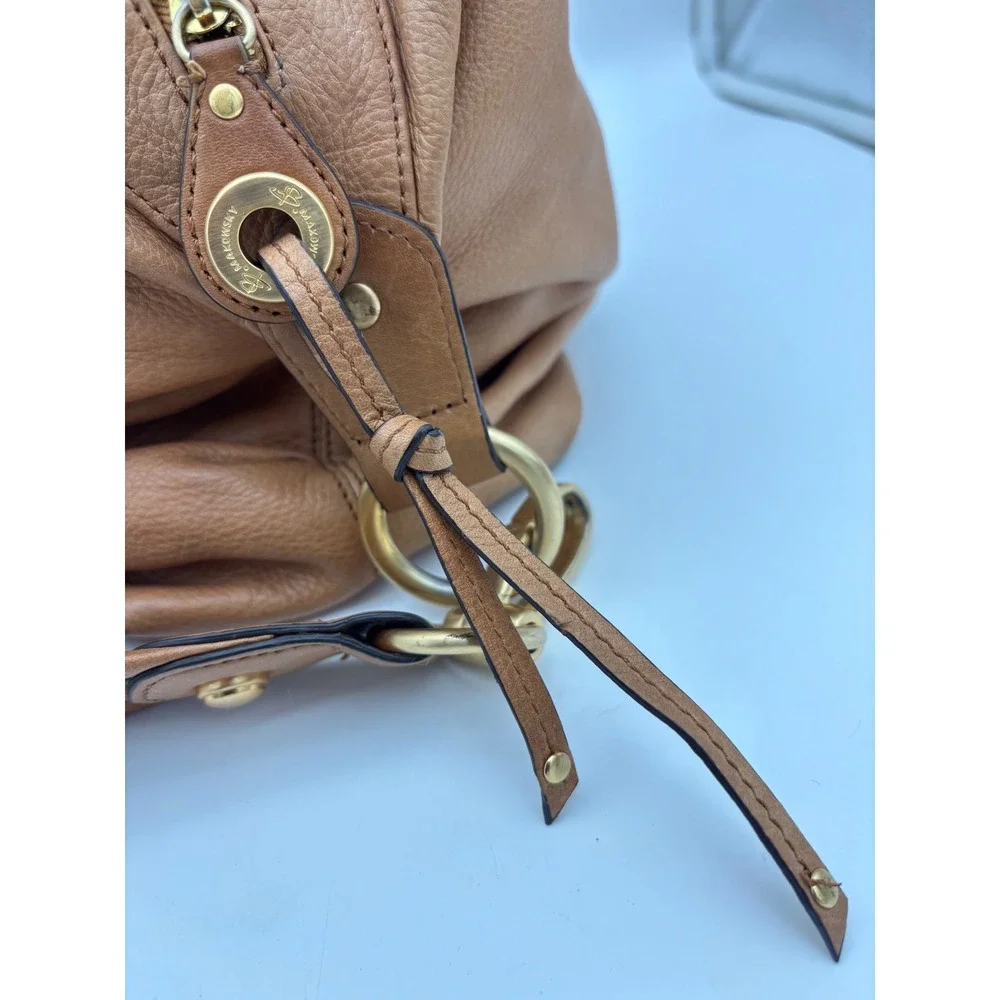 B MAKOWSKY Tan Leather Handbag Satchel Bag Double Handle Boho‎ Slouch Gold Camel